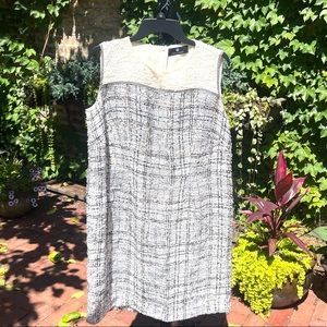 Rena Lange - Textured Plaid Tweed Knee Length Shift Dress - Size 16